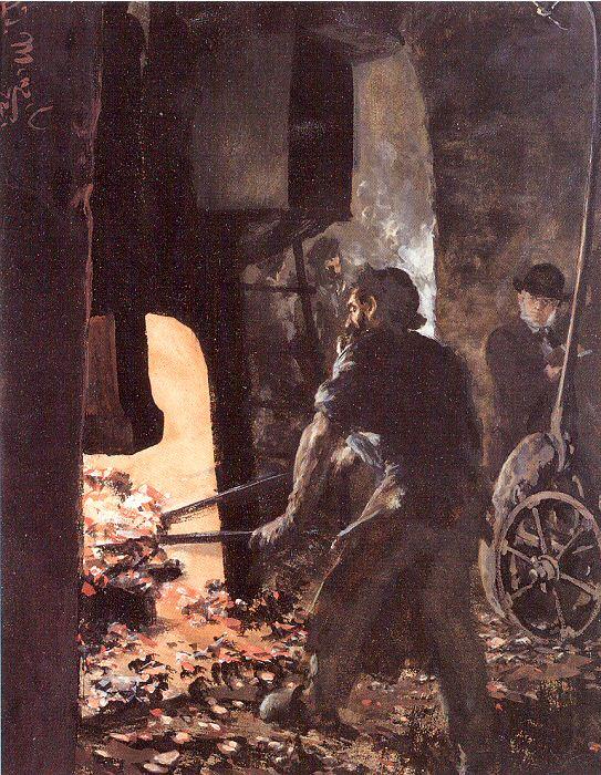 Adolph von Menzel Self-Portrait with Worker near the Steam-hammer